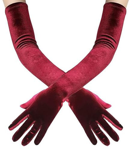 Vbxvsa Lange Handschuhe Damen Samthandschuhe Ellenbogenlänge Fäustlinge 1920er Stil Klassische Oper, Party, Erwachsene Kostüm Zubehör (Dunkle Rote)