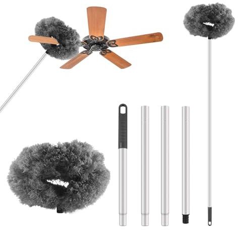 LUCKY-M Ceiling Fan Cleaner Duster, Removable Microfiber Ceiling Fan Blade Cleaner Reusable Duster with Extension Pole Adjusts 13 to 57.1 in for Cleaning Bookshelves Wall Door Window Top(Grey)