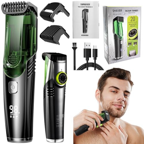 TZEKING Bartschneider Herren,Vacuum Beard Shaver for Men,IPX6 Wasserdichter Vakuum Barttrimmer Herren mit 20 Längeneinstellungen & 2 Kamm,Verstellbar Nass & Trocken Elektrischer Bartschneider