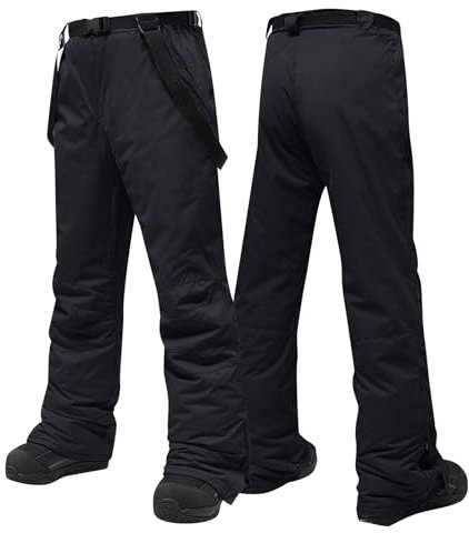 Topassion Skihose Damen Wasserdicht Herren Hosenträger Skihose Winter Thermo Snowboardhose Unisex Gefüttert mit Träger Skihose Baggy Schneehose Latzhose Warme Snowboard Hose Outdoorhose(Black,XL)