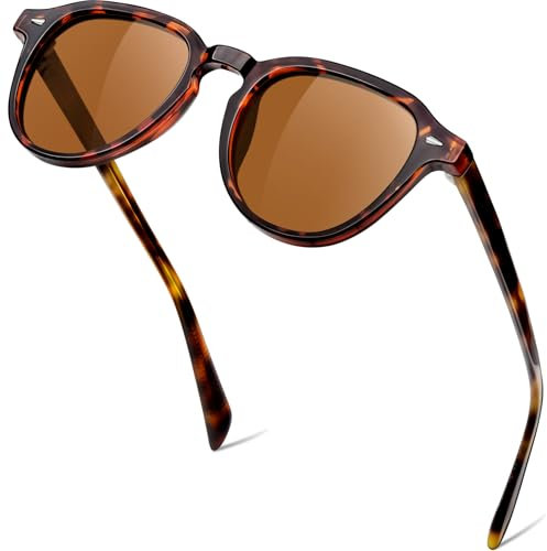 KANASTAL Lunettes de Soleil Polarisées Femme Rétro Lunette de Soleil Ronde Homme Vintage Léger Cadre TR90 avec Branches en Acétate Protection UV400, Cadre Écaille et Verre Marron
