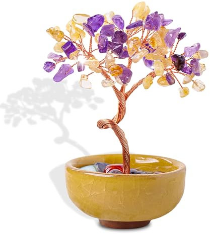 Plstod Arbre de Vie Pierre Naturelle, 10-12cm Arbre de Cristal, Pierre Naturelle Améthyste Fengshui Tree Decoration, Cadeau Parfait d'ornement d'arbre de Cristal pour Chakra Reiki Gift, Cadeau Femme