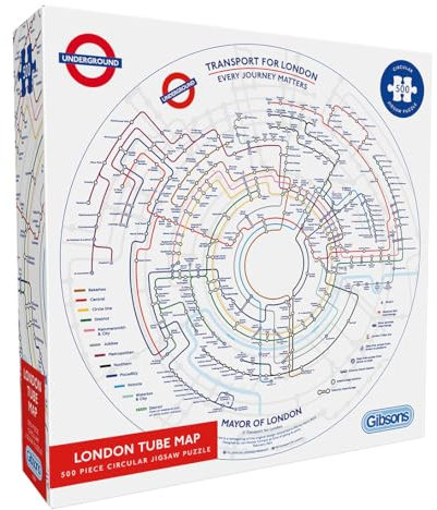Gibsons TfL Circular Underground Tube Map 500 Piece Round Jigsaw Puzzle for Adults | Great Britain London Transport | Made in the UK | Sustainable Premium 100% Recycled Board Great Gift Gibsons Games