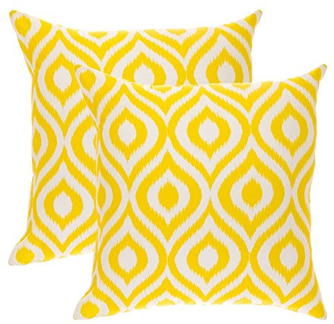 TreeWool Dekorativer Kissenbezug (40 x 40 cm, Gelb) Ikat Ogee Design 100% Baumwolle (2er Pack)