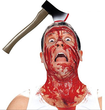 Glossy Look AXE THRU HEAD ON HEADBAND HALLOWEEN PARTY HORROR PROP NOVELTY FAKE AXE TOY
