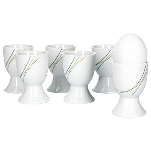 Van Well Aliha 6er Set Eierbecher, rund Ø 4,8 cm, H 7,0 cm, Liniendekor, edles Marken-Porzellan