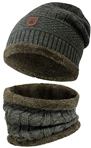 Indicode Herren Siracusa Winter-Set Mütze & Schal | Strick Wintermütze Winterschal Army, One Size