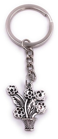 H-Customs Flower flowerpot flower flowers key chain pendant silver metal