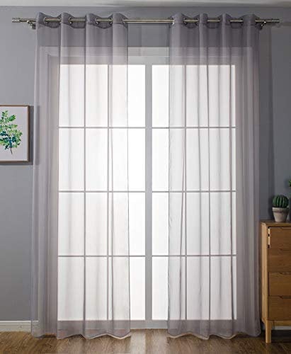 2er-Pack Ösen Gardinen Transparent Vorhang Set Wohnzimmer Voile Ösenvorhang Bleibandabschluß HxB 245x140 cm Grau, 203322