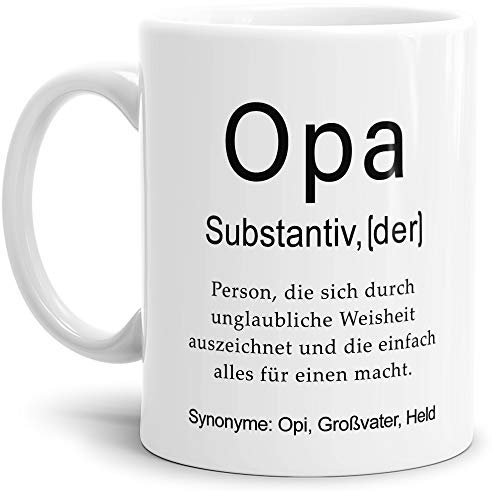 Tassendruck Tasse mit Definition Opa - Wörterbuch/Geschenk-Idee/Dictionary/Beruf/Job/Arbeit/Familie/Weiss