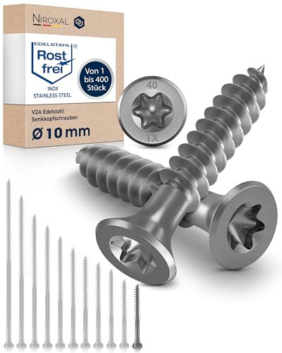 50x Vis à bois tête fraisée en Acier inoxydable Torx V2A vis inox 10x60 pour panneaux d'aggloméré Bois Filetage partiel 10mm fort 60mm long 50 pièce en acier A2