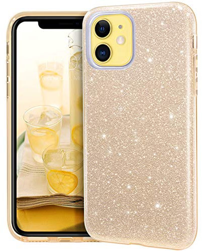 MATPROX Compatible with iPhone 11 Case Glitter Sparkle Slim Bling Crystal 3 Layer Protection Soft Anti-Slip Hybrid Case for iPhone 11 6.1 inch (Gold)