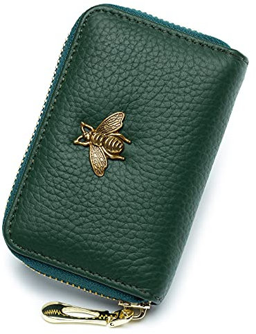 imeetu Porte-Cartes RFID pour Femme en Cuir Fin avec 12 emplacements pour Cartes et 2 Larges emplacements pour espèces (Petit, Vert)