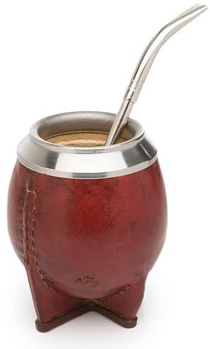 THEARG Juego de calabaza yerba mate con pajita de acero inoxidable | Juego de taza y bombilla de cuero hecho a mano de Argentina - Beach Essentials