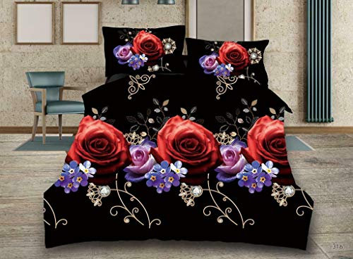 Householdfurnishing 4 Pcs 3D Design Duvet Cover Bedding Set Quilt Cover Set For Decor Bedroom (316 /3D - Red Roses, Double)