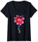 Femme Sensibilisation au cancer du sein Ruban fleuri rose Foi T-Shirt avec Col en V