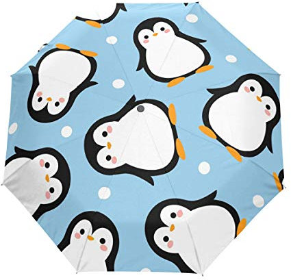 RXYY Niedlich Pinguin Karikatur Polka Punkt Falten Auto Öffnen Schließen Regenschirm für Frauen Männer Jungs Mädchen Winddicht Kompakt Reise Leicht Regen Regenschirm