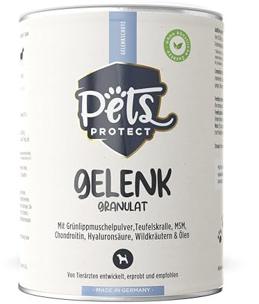 GELENK GRANULAT Pets Protect Gelenkkomplex für Hunde jeden Alters | Grünlippmuschel, Hyaluronsäure, MSM, Glucosamin, Chondroitin, Teufelskralle | Mit Kräutermischung | 200g | Deutsche Herstellung