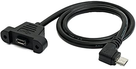 System-S USB 2.0 Kabel 30 cm Micro B Buchse zu Stecker Adapter Schraube Winkel Panel Mount