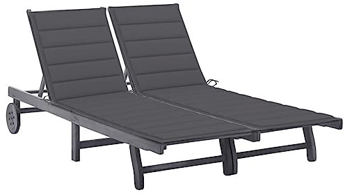 vidaXL Akazienholz Massiv Sonnenliege 2-Personen mit Auflagen Doppelliege Gartenliege Relaxliege Liege Gartenmöbel Holzliege Strandliege Grau