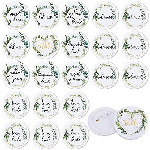 21 Pieces Bridal Buttons Wedding Party Button Pins Bridesmaid Pins Bride Family Gifts for Bachelorette Bridal Shower Party Supplies, 8 Designs