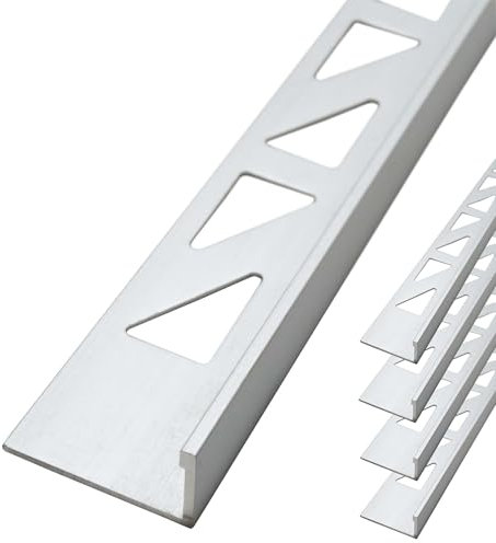 Dalsys Fliesenschiene Winkelprofil Aluminium (eloxiert) Chrom glänzend 2,5m x 8mm, 5 Stück, Fliesenprofil