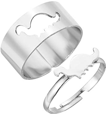 BYNYXI Couple-Ringe mit Dino-Design: 2 Stadionring-Silber-Verlobungsringe für Damen und Herren