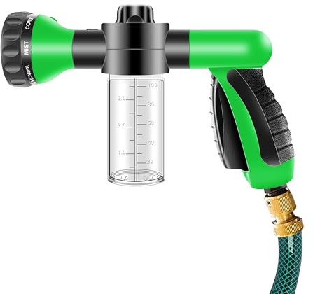 CUQOO Garden Hose Spray Gun - 8 Mode Jet Wash Sprinkler, Pipe Sprayer with Dispenser for Pets, Car Washing, Gardening