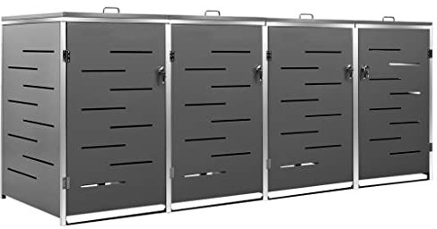 Hommdiy Mülltonnenbox für 4 Tonnen 276,5x77,5x115,5 cm Rahmen aus Edelstahl Mülltonnenverkleidung Müllbox Mülltonne Müllcontainer Gartenbox Gerätebox Mülltonnenschrank Anthrazit