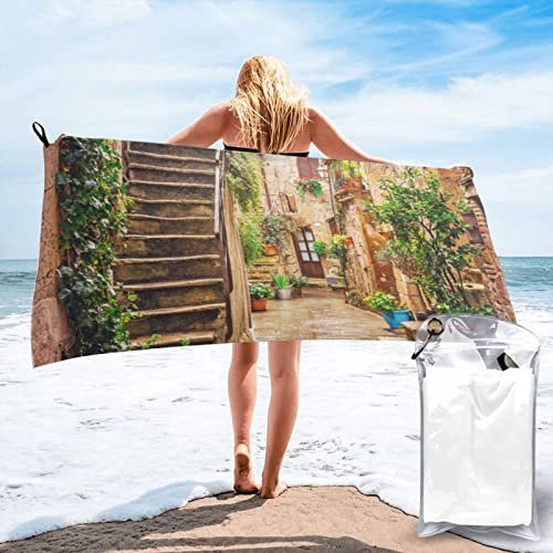 Mikrofaser-Strandtuch – Italien, toskanischer Druck, super saugfähig, schnell trocknend, Badetücher für Reisen, Camping, Fitnessstudio, Strand, Schwimmen, Yoga