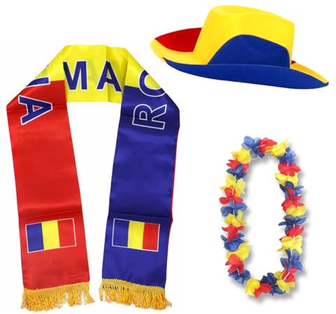 Sonia Originelli Fanset Fanartikel Fanhut Blumenkette Fanschal WM EM Farbe: Rumänien