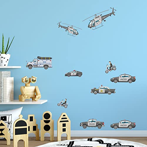 Sunnywall Polizei Premium Wandsticker Aufkleber - Wandtattoo Kinderzimmer Baby Wandaufkleber