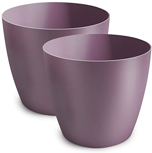 Pot de fleurs TULMERO mat, pot de fleurs en plastique, pot décoratif pour grandes et petites plantes, lot de 2 pots de fleurs, pots de fleurs, pots d'herbes aromatiques, (paquet de 2) violet, ø 20 cm