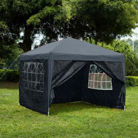3X3M Plug in Gazebo With Side ziped Walls and windows Waterproof Marquee Garden Awning Party Tent Canopy (Dark Grey)