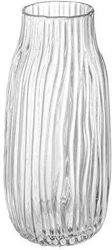 Jarrón Alto Transparente, Grandes Jarrones para Flores, 31 cm de Alto, Diseño Simple a Rayas para Decoración del Piso del Hogar, Granja y Mesa de Centro