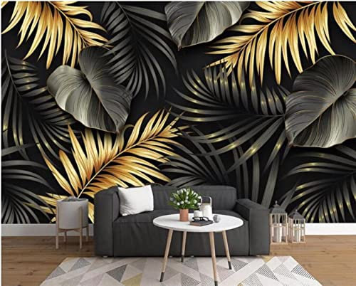 AFEBOO Papier Peint 3D Murale Or Plante Fond Mur Salon Chambre Peinture Décorative,3D,350x245cm