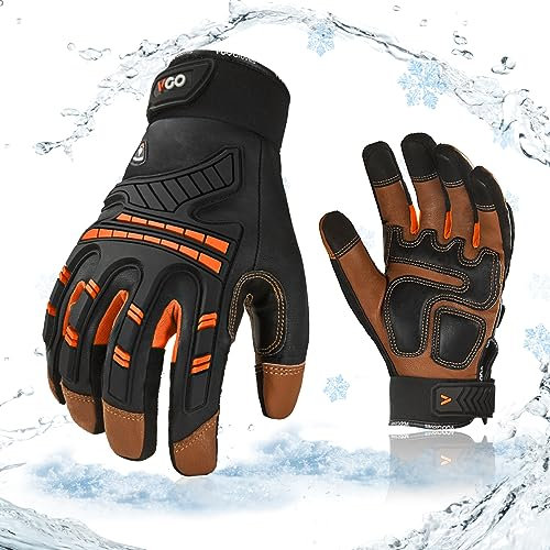 Vgo... 1 Paar Mechaniker-Handschuhe, wasserdichte Sicherheit-Arbeitshandschuhe für Kühllager oder Gefrierschrank, w/3M Thinsulate Futter, Anti-Impact, Anti-Vibration, 20℃/-4°F (GA8954FW)