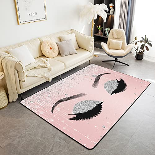 Wimpernbereich Teppich für Mädchen und Frauen, mädchenhafter Glitzer-Teppich 100 x 150 cm, rosaroter Prinzessinnen-Stil, Wohnzimmerteppich, glitzernde Diamanten, hübscher Mädchenteppich für Zuhause,