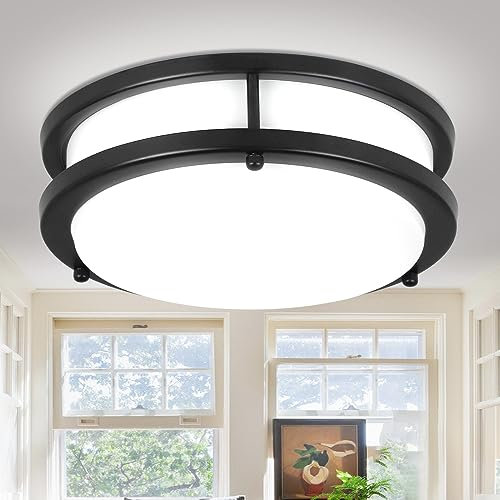 Depuley Deckenlampe LED Deckenleuchte Rund 24W, 3000K-6000K, 1920LM, Modern Led Lampe wohnzimmer Badezimmer Badlampe Küchenlampe für Bad Flur Schlafzimmer Wohnzimmer Balkon Keller - Ø 25 CM (schwarz)