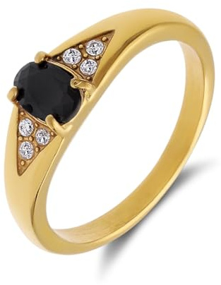 Lucardi - Damen Vergoldeter Vintage-Edelstahlring in Schwarz - Ring - Stahl - Gelbgold legiert - 18/57 mm - Nickelfrei