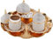 DEMMEX Service à café turc 11 pièces – Tasses en porcelaine, supports en métal ornés, couvercles, soucoupes, sucrier et plateau décoratif – Service à café traditionnel grec arabe pour une expérience
