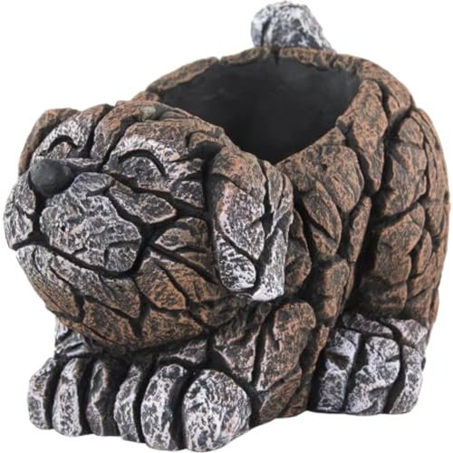 DIVAS SPIRITUAL Pot de fleurs rustique en faux bois pour décoration de jardin intérieur/extérieur - 17,2 cm de haut (chien en bois 27 cm)