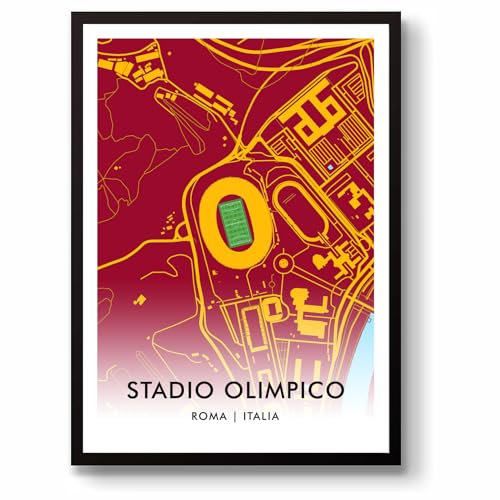 GroundDesigns A.S. ROMA Football Gift STADIO OLIMPICO Roma Italia 90 Stadio Art Map A3 Stampa