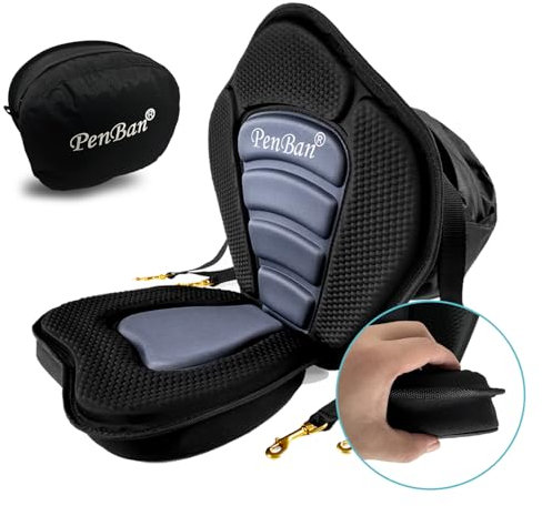 penban Universal Deluxe Kayak Seat Cushion with Storage Bag for Kayak,Padded Boat,SUP,Canoe,Fishing Boat,Seats with 4 Adjustable Straps(1 Pack Black/Gray Thicken)