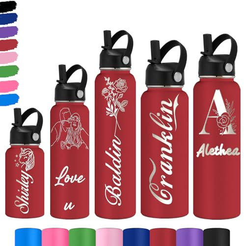 Gourde Personnalisable pour Enfant - Gourde PersonnaliséE Bouteille D'Eau Avec Nom - Gourde Isotherme Personnalisable GravéE Avec Paille pour L'éCole Le Sport Le Bureau L'ExtéRieur
