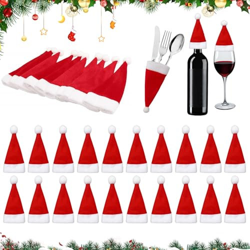 DTXYBC 30 Stück Mini Weihnachtsmütze, Weihnachtsdeko Nikolausmütze Klein, Weihnachtsmann Mütze Besteckhalter, Kleine Weihnachtsmützen, Weihnachten Lollipop Hut, Weihnachtsfeiern Tischdeko