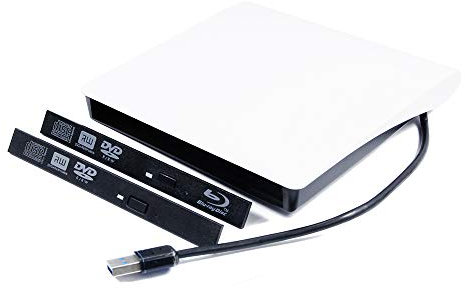 External CD DVD Blu-ray Player/Burner USB 3.0 Housing Case Enclosure Kit, for HP Dell Lenovo Acer Asus Laptop Notebook PC Internal 12.7mm SATA Tray Optical Drive Portable ODD Caddy White