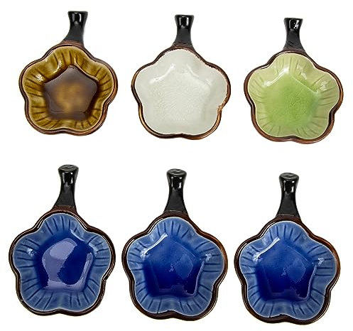 ULDIGI 6pcs Glazed Pen Washer and Ceramic Ink Tray for Brush Pens Calligraphy Multifunctional Ink Bowl Ceramic Material for and Chinese Writing Brush Desk Random Color