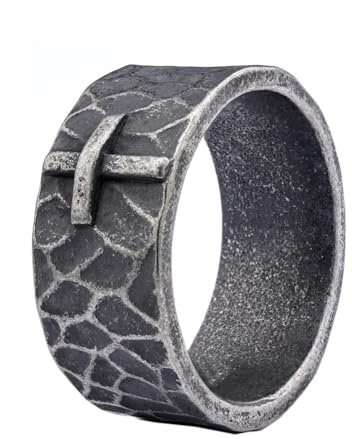 PAURO Herren Edelstahl Jahrgang Einfach Gehämmert Kreuz Ring