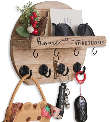 Dxiunove Schlüsselboard Schlüsselhalter Mit Getrockneten Blumen Chlüsselbrett Orbicular Schlüsselbrett Holz Geeignet Für Eingangshallen, Hauswirtschaftsräume, Flure, Küchen Und Büros(Holz)